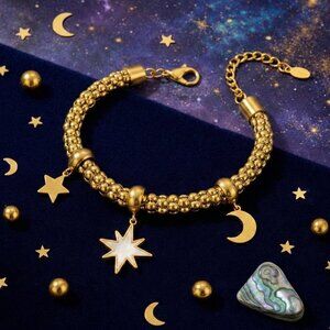 Celestial 18K Gold Plated Charm Bracelet with Moon & Star  Pendants 🌙✨